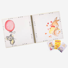 Load image into Gallery viewer, baby book open, animals illustrations, month cards