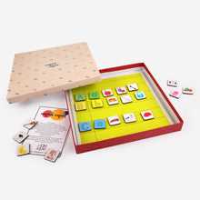 Load image into Gallery viewer, Magnetic board in a box with magnetic tiles of Upper case and lower case letters and pictures in a box.